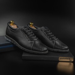 *Pantofi din piele naturala cu SIRET ELASTIC PERF NEGRU COD 008
